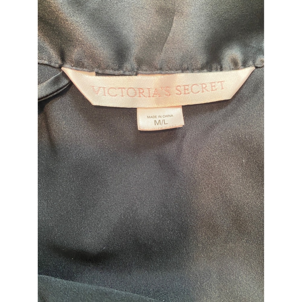 Victorias Secret Vintage Black Satin Long Robe Wrap Belted Sleepwear Med/Lg - Picture 4 of 7